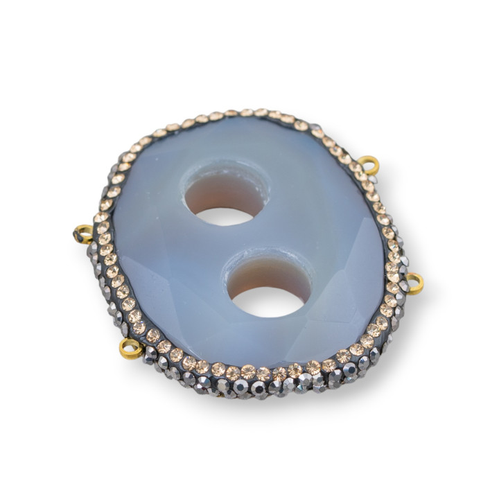 Composant central de pierres dures avec marcassite Strass 40x34mm Agate grise