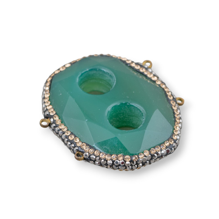 Componente Central De Piedras Duras Con Marcasita Strass 40x34mm Ágata Verde