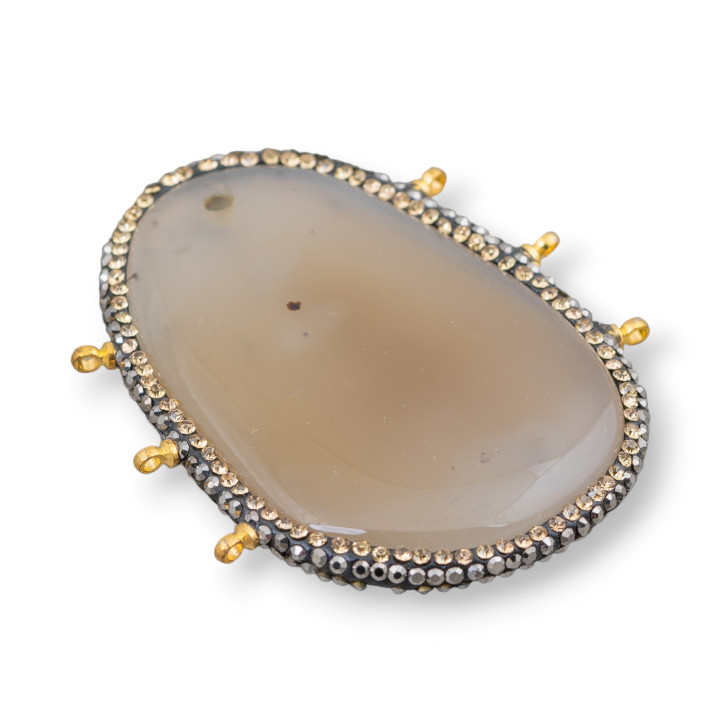 Composant de connecteur d'agate et marcasitye strass avec anneaux 40-65mm 1pc