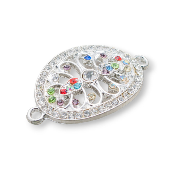 Componente Connettore Di Ottone Con Strass 20x33 25pz Argentato MOD3