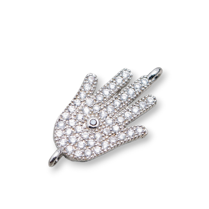 Verbindungselement aus Messing mit Zirkonen Hand von Fatima 10x14mm 6Stk Rhodium