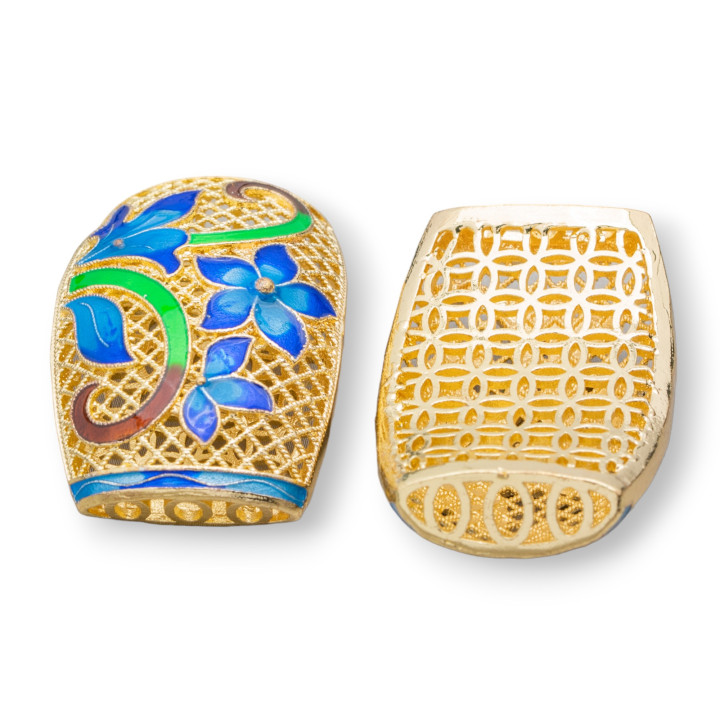 Componente de conector de latón esmaltado Cloisonne 42x26mm 2pcs Flores