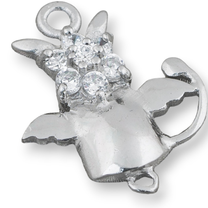 Componente De Plata 925 Con Circonitas Fantasía 15x18mm 4pcs Rodio