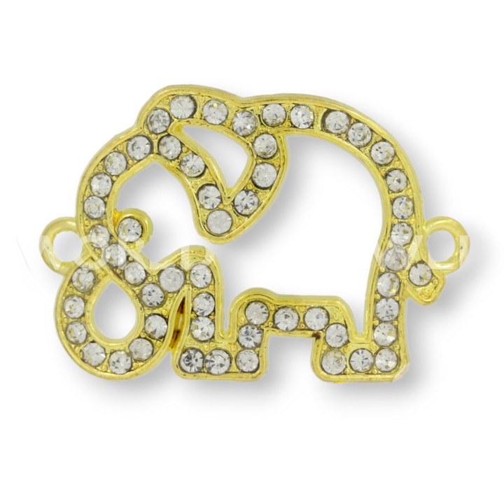 Brass Component With Rhinestone Spacer Elephant 36x25mm 25pcs Golden