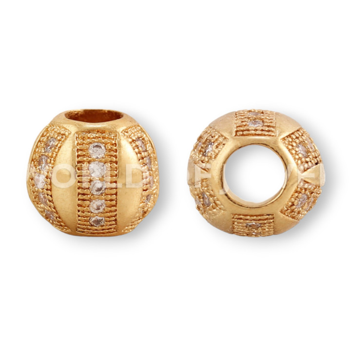 Componente Di Ottone Con Zirconi Pallina 10mm Foro 4mm 7pz Oro Rosa