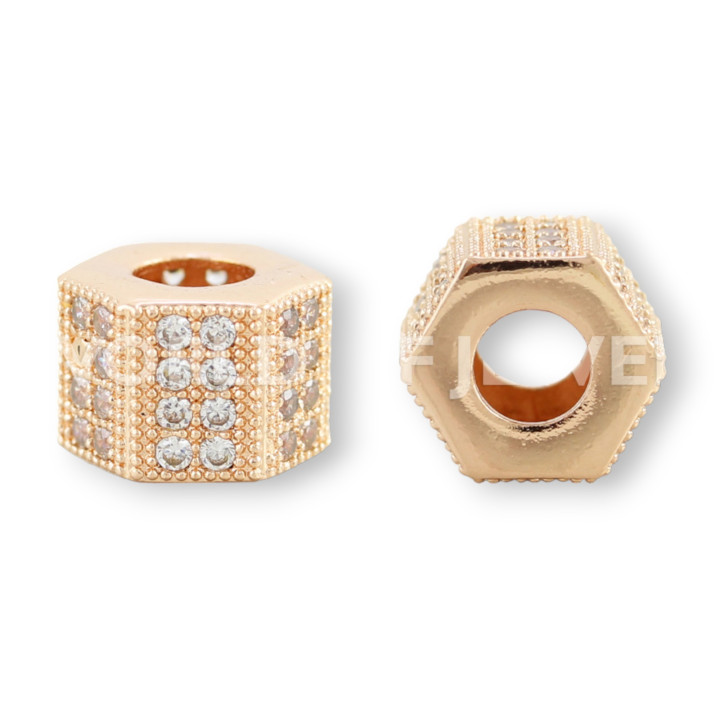 Brass Component With Zircons Washer Hexagon 10x08mm 6pcs Rose Gold