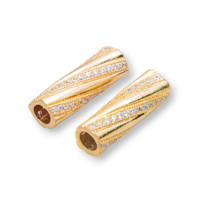 Brass Component With Zircons Tube 06x20mm 6pcs Golden