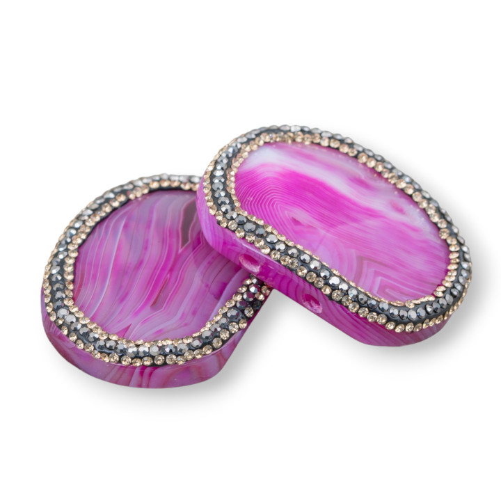 Composant Agate Avec Marcassite Strass 38x30mm 2pcs Agate Fuchsia