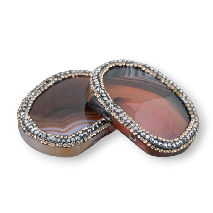 Componente Di Agata Con Strass Marcasite 38x30mm 2pz Agata Marrone