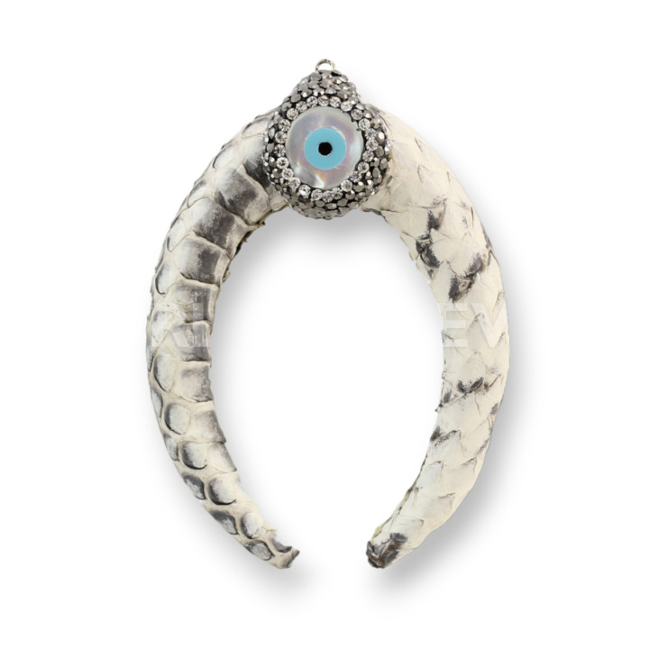 Ecoleather Pendant Component with Marcasite and Semi-precious Stones 30x50mm - White