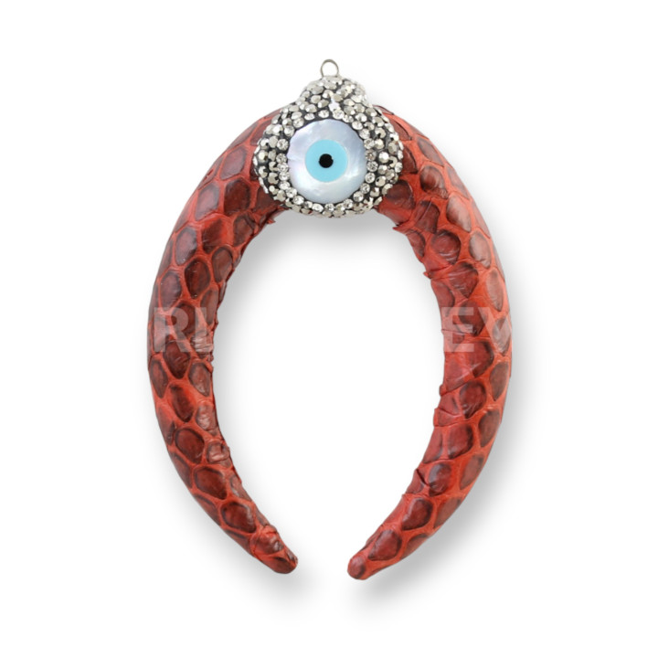 Composant pendentif en simili cuir avec marcassite et pierres dures 30x50mm - Rouge