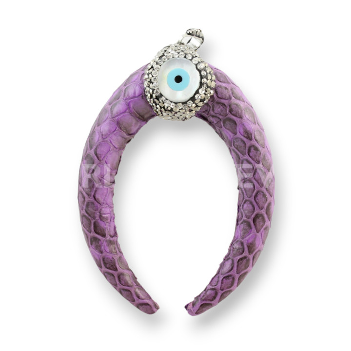 Composant pendentif en simili cuir avec marcassite et pierres dures 30x50mm - Violet