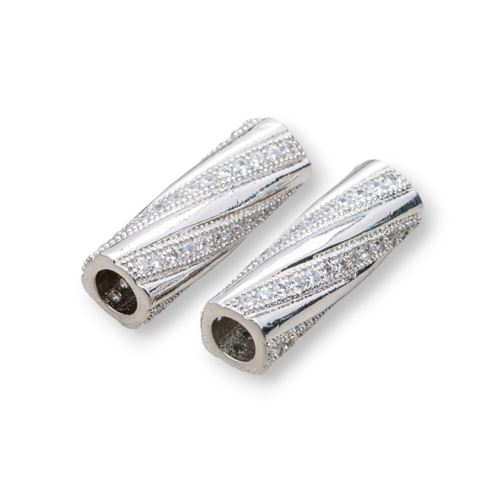 Componente Di Ottone Con Zirconi Tubo 06x20mm 6pz Rodiato