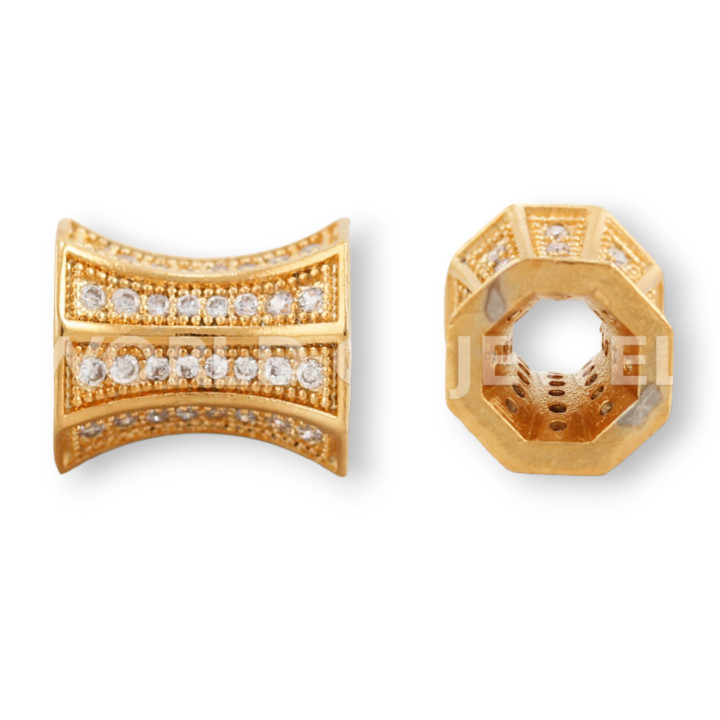 Componente Di Ottone Con Zirconi Tubo 12x10mm 6mm 7pz Oro Rosa