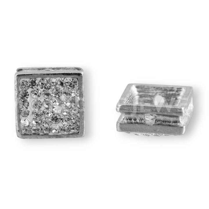Entretoise Laiton Et Strass Avec Trou Traversant Carré 12mm 30pcs