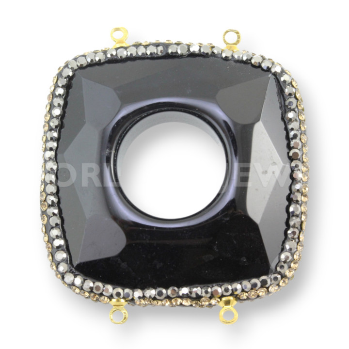 Componentes Centrales De Piedras Duras Con Marcasita Strass 40mm Ágata Negra
