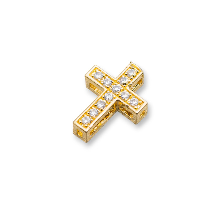 Componenti Di Ottone Con Zirconi Croce 10x13mm 20pz Dorato