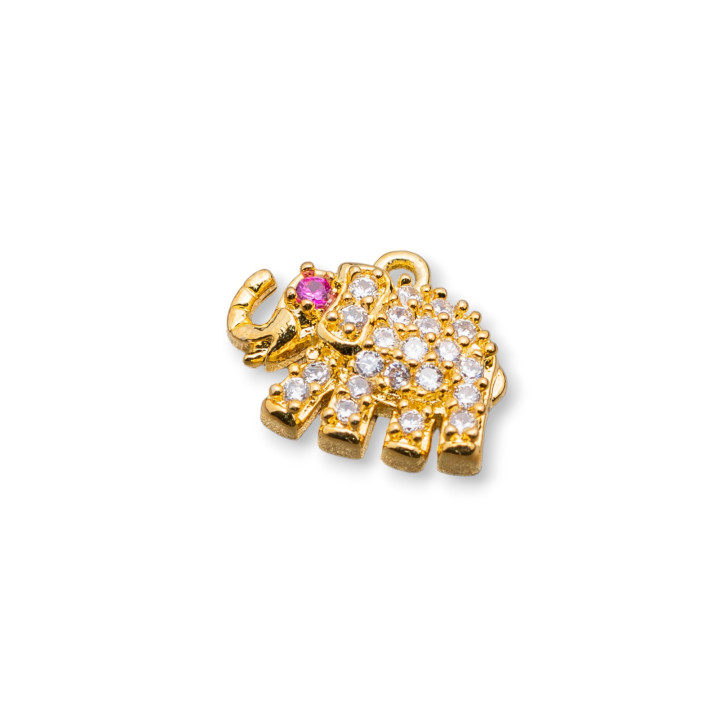 Componentes Latón Con Circonitas Elefante 12x09mm 10pcs Dorado