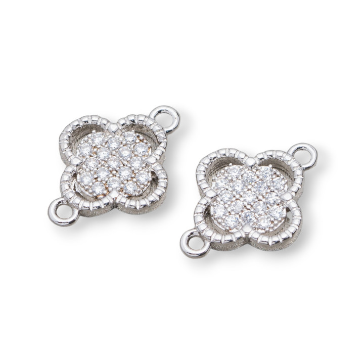 Componenti Di Ottone Con Zirconi Fiore 10mm 10pz Rodiato