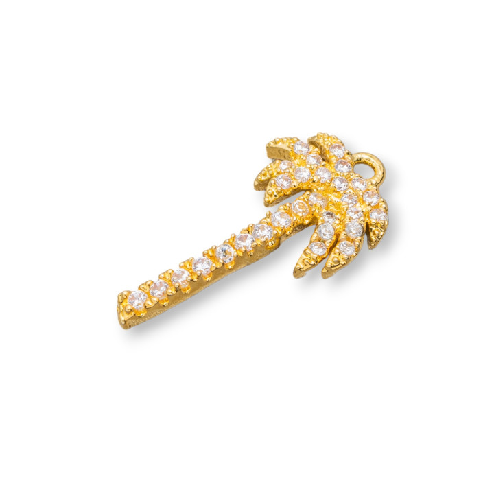 Componenti Di Ottone Con Zirconi Palma 10x18mm 10pz Dorato