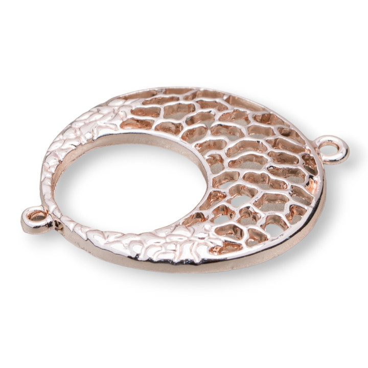 Zamak-Komponenten mit 2 Ringen, kreolisch, rund, perforiert, 32 x 39 mm, 26 Stk. Helles Roségold