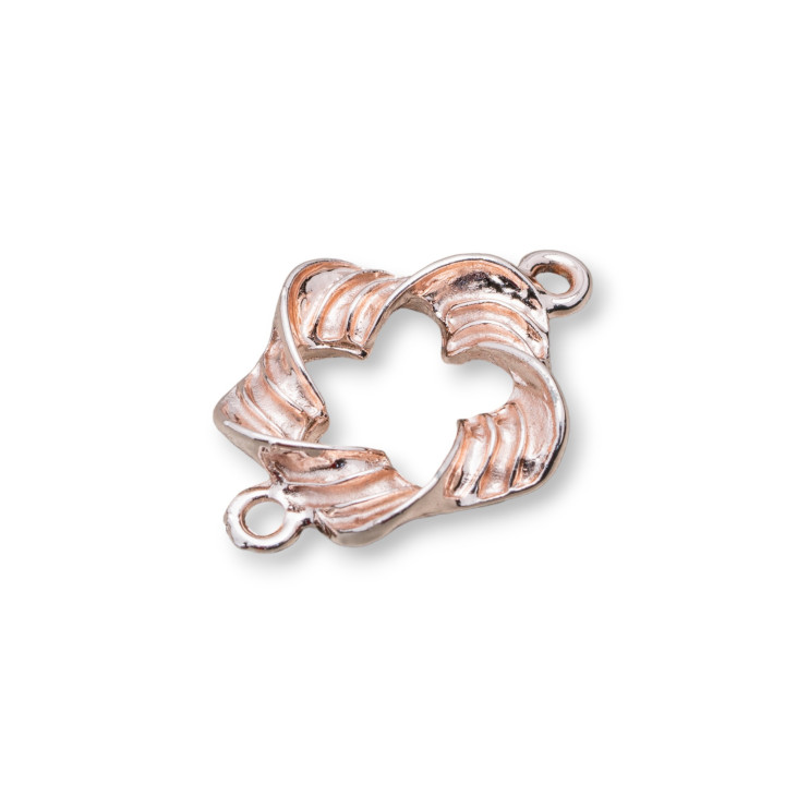 Zamak-Komponenten mit 2 Ringen, perforierte Blume, gewellt, 18 x 26 mm, 45 Stück, helles Roségold