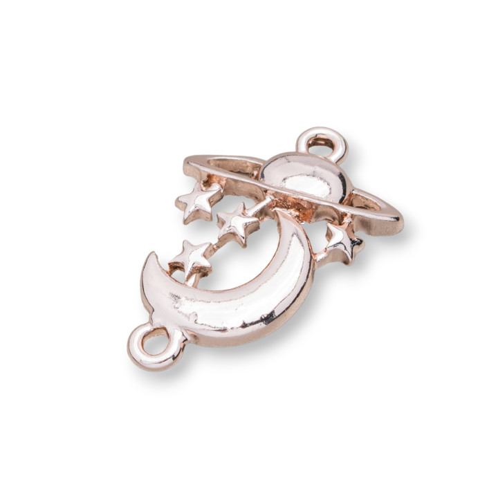 Zamak Components With 2 Rings Moon Stars And Planets 18x26mm 45pcs Light Rose Gold