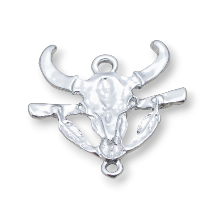 Zamak Components With 2 Rings Buffalo Head 31x31mm 30pcs Silver