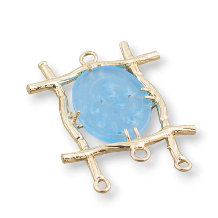 Cabochon Component Connector Set in Burma Jade Oval 28x38mm 10pcs Golden Light Blue