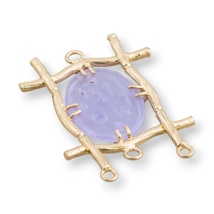 Conector de componente de cabujón de jade birmano ovalado 28x38mm 10 piezas lila dorada