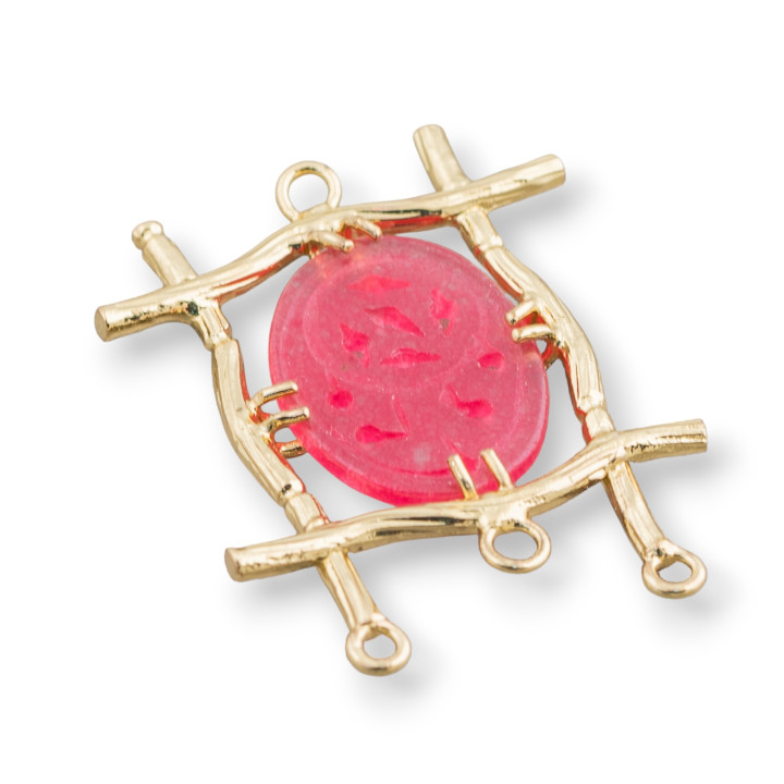 Jade Birman Cabochon Composant Connecteur Ovale 28x38mm 10pcs Doré Rouge