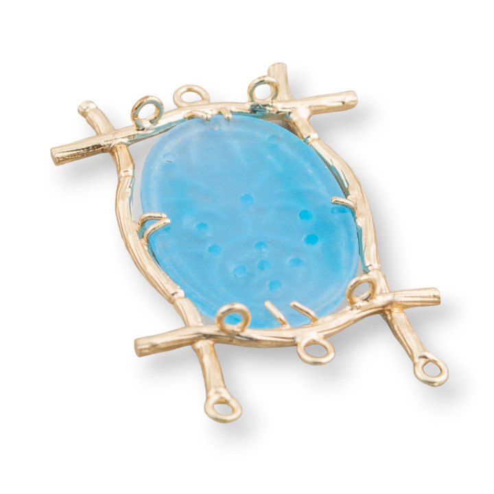 Cabochon-Komponenten-Verbindungssatz aus birmanischer Jade, oval, 30 x 47 mm, 8 Stück, golden, himmlisch