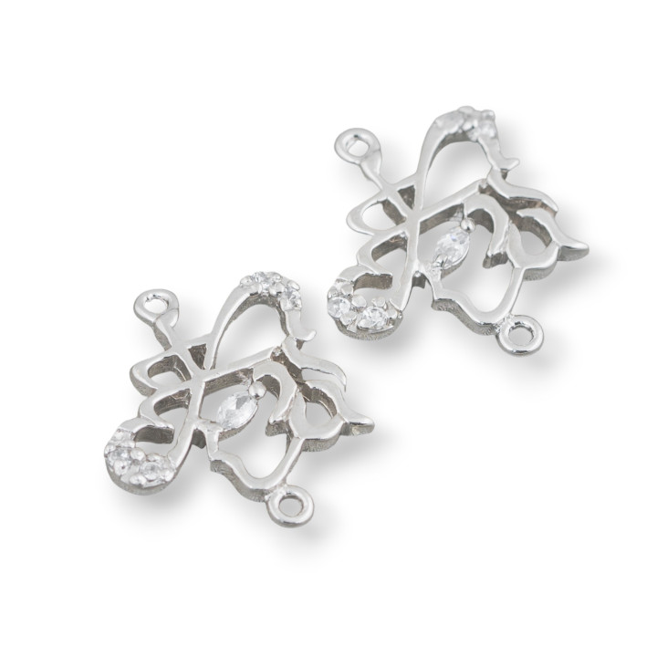 925 Silver Component Connector Abstract With Zircons 16x17mm 8pcs Rhodium Plated