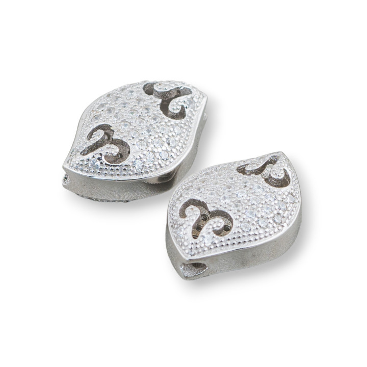 Connecteur Composant Argent 925 Ondulé Avec Zircons 12x17mm 2pcs Rhodié