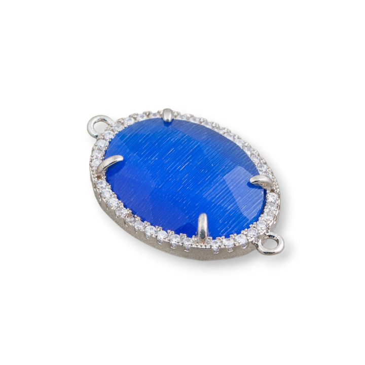 Connettore Componente Di Ottone Con Cristalli Incastonati E Zirconi 15x20mm 10pz Rodiato E Blu