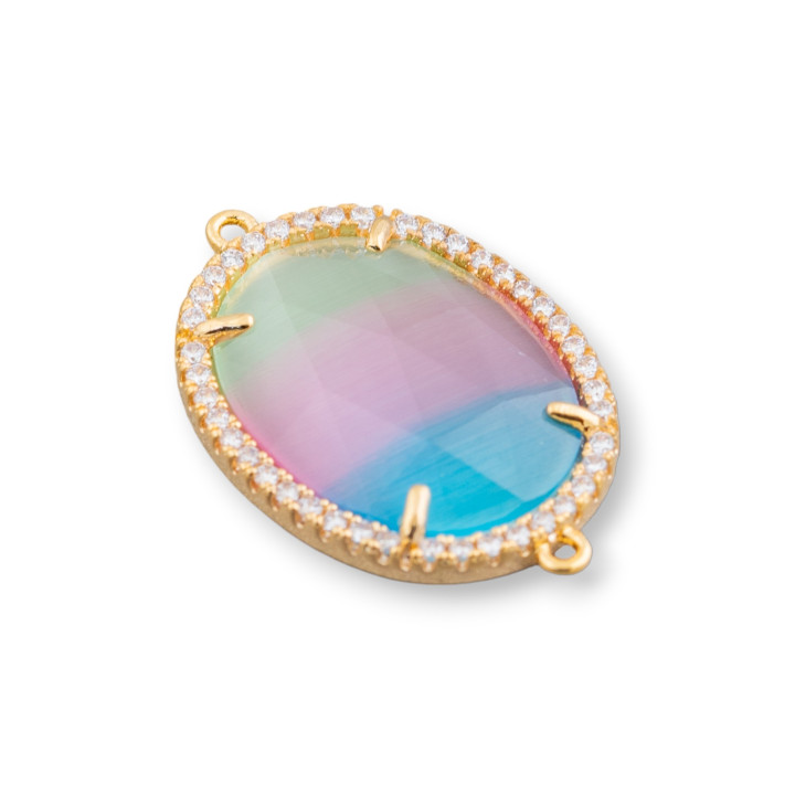 Conector de componente de latón con cristales y circonitas incrustados 18x28mm 10 piezas verde rosa azul dorado