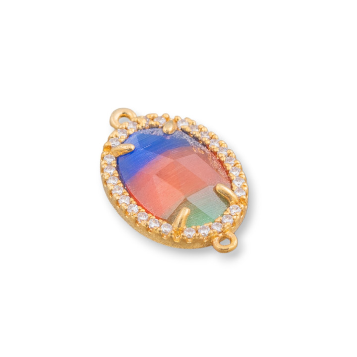 Connecteur Composant Laiton Avec Cristaux Ovale Et Zircons 13x21mm 10pcs Doré