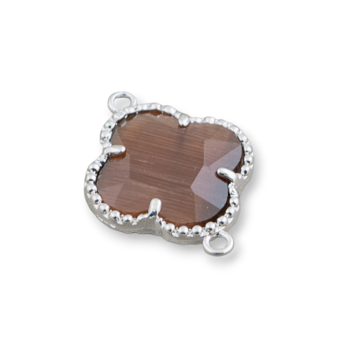 Connecteur Composant Laiton Avec Cristaux Oeil De Chat Ensemble Trèfle À Quatre Feuilles 18x24mm 10pcs Marron Rhodium
