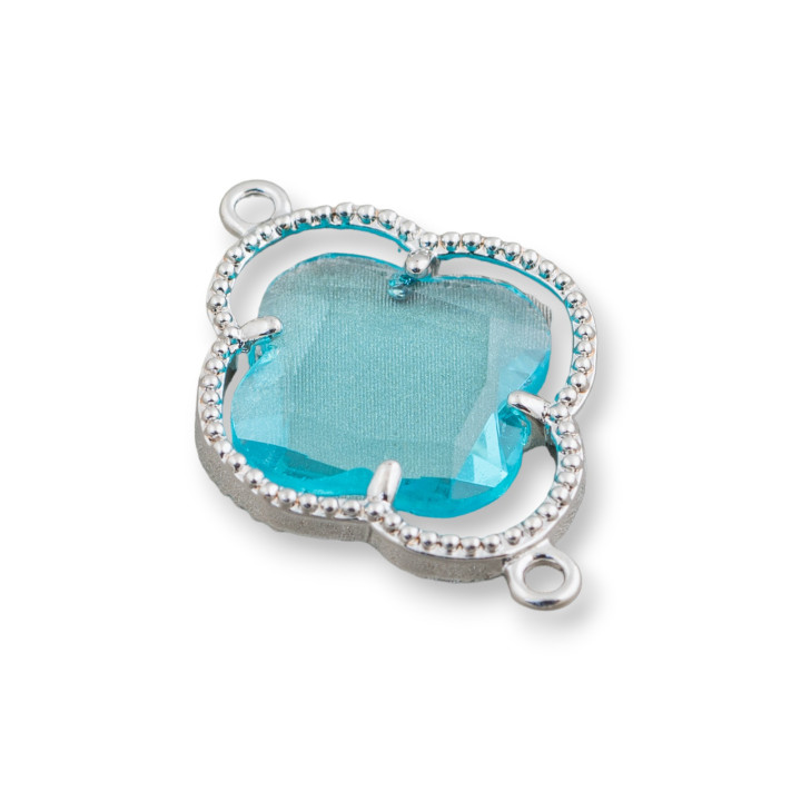 Conector de componente de latón con juego de cristales de ojo de gato trébol de cuatro hojas 20x28mm 10 piezas rodiado azul clar