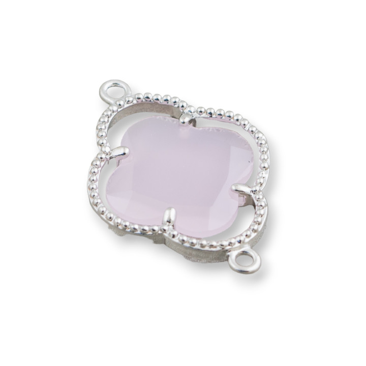 Conector de componente de latón con juego de cristales de ojo de gato Trébol de cuatro hojas 20x28 mm 10 piezas Rodio rosa