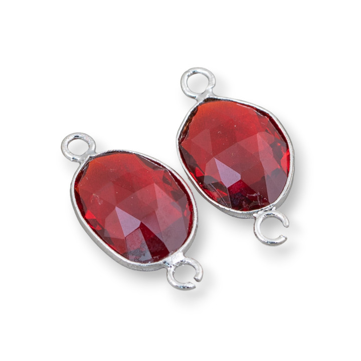 Verbindungsstück aus Messing mit eingebetteten Kristallen, unregelmäßig, mit 2 Ringen, 13 x 18 mm, 10 Stück, rot rhodiniert