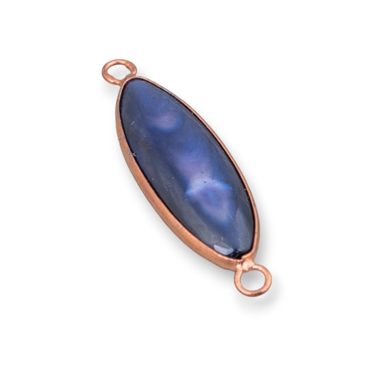 Connettore Componente Di Ottone Con Madreperla Incastonati Riso 10x38mm 10pz Blu E Oro Rosa