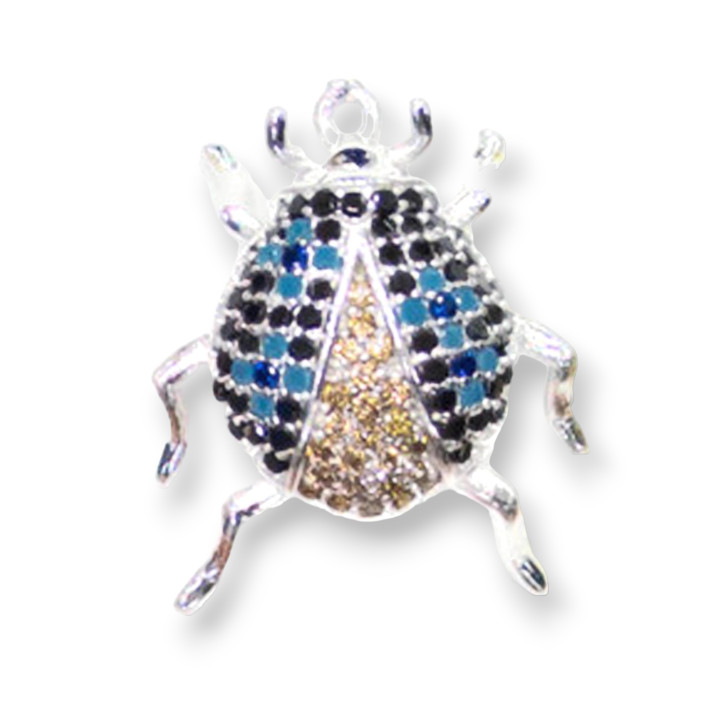 Bronze Connectors With Zircons CZ Micro Pave' Scarabs With 1 Ring 17x20mm 6pcs