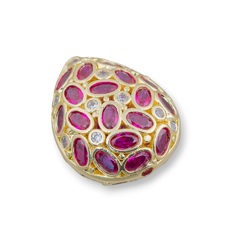 Spacer Bronze Component With Zircon Set Mosaic Drop 20x25mm 2τμχ Golden Ruby