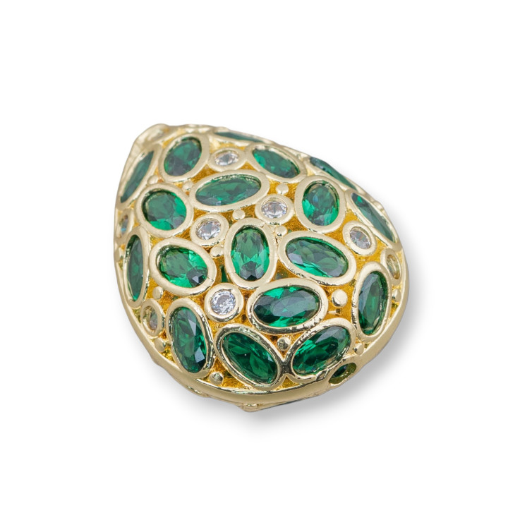 Spacer Bronze Component With Zircon Set Mosaic Drop 20x25mm 2pcs Golden Emerald