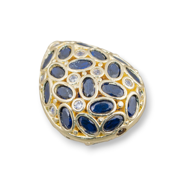 Spacer Bronze Component With Zircon Set Mosaic Drop 20x25mm 2τμχ Golden Dark Sapphire