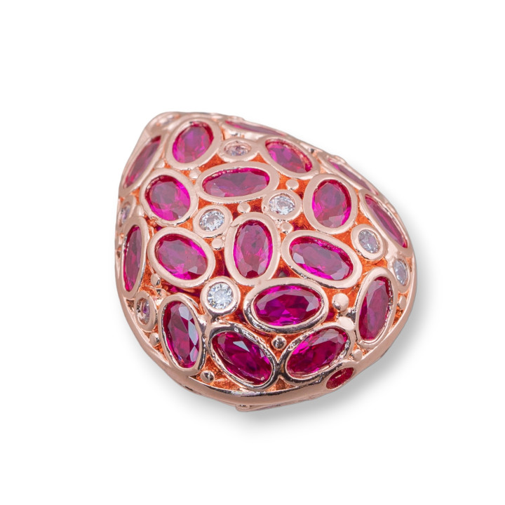 Entretoise Composant Bronze Avec Zircon Set Mosaïque Goutte 20x25mm 2pcs Or Rose Rubis