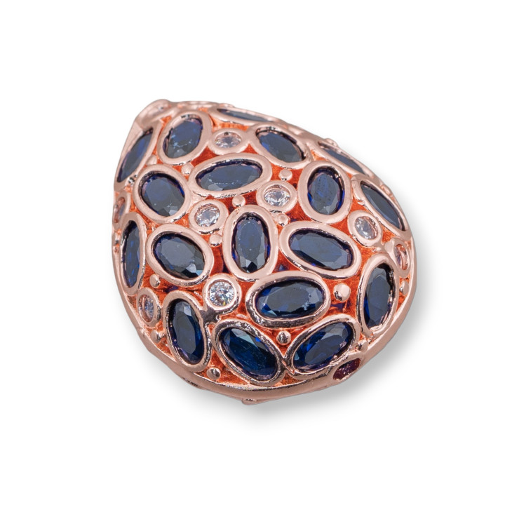 Spacer Bronze Component With Zircon Set Mosaic Drop 20x25mm 2τμχ Rose Gold Dark Sapphire
