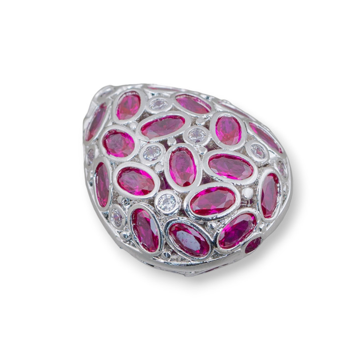 Spacer Bronze Component With Zircon Set Mosaic Drop 20x25mm 2pcs Rhodium Plated Ruby