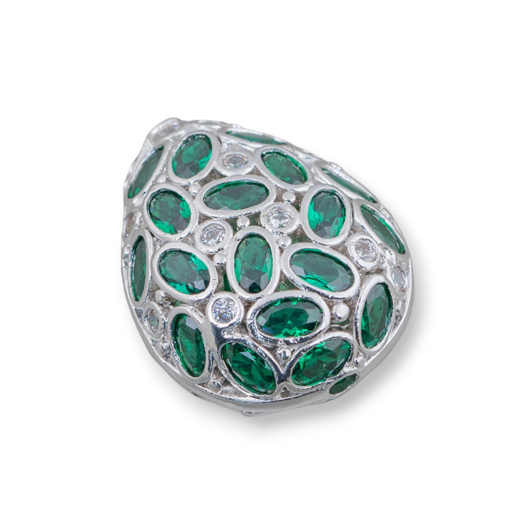 Spacer Bronze Component With Zircon Set Mosaic Drop 20x25mm 2pcs Rhodium Plated Emerald